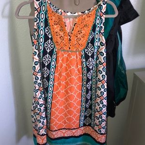 Crown & Ivy Bright Orange and Teal patterned dress